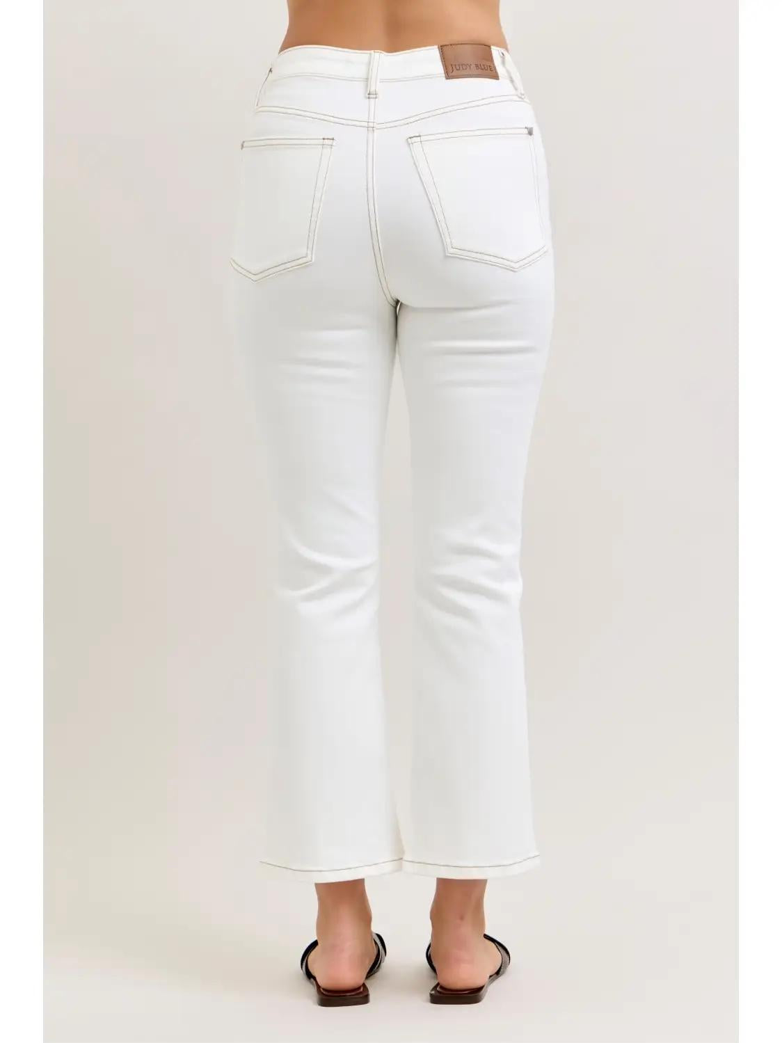 Judy Blue White HW Kick Flare Jeans