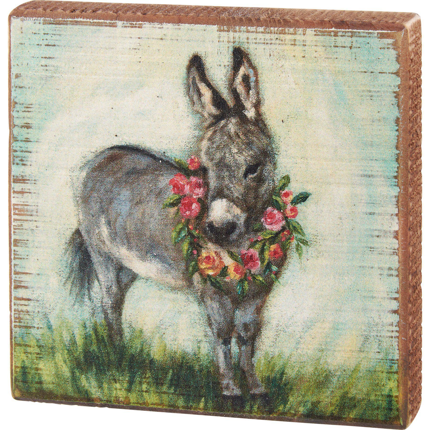 Floral Donkey Block Sign