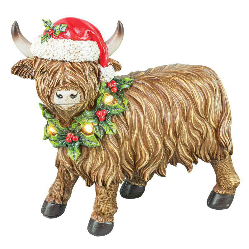 Highland Cow Holly Wreath Light Up Tabletop