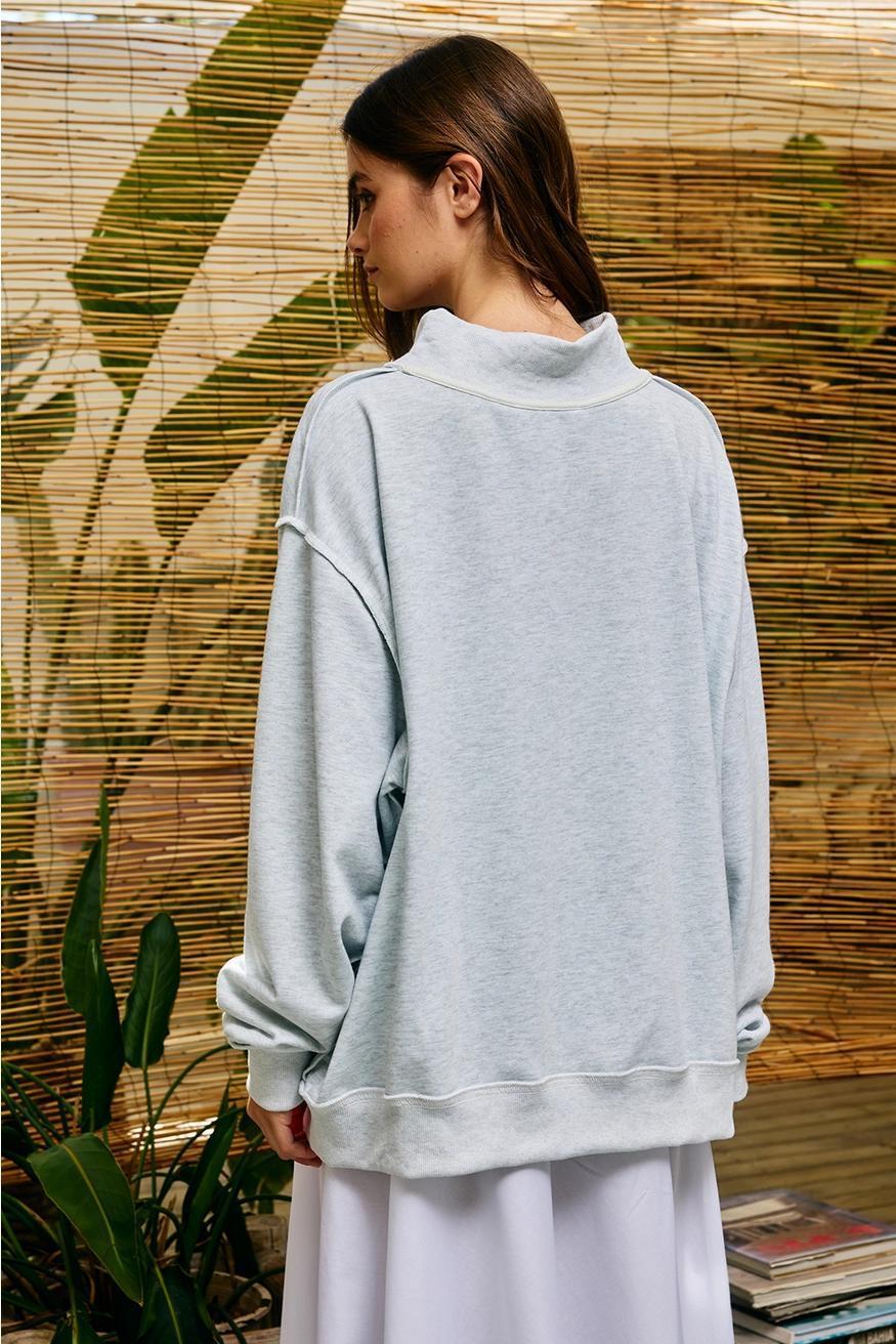 'Amen' Embroidered Patchwork Mock Neck Sweatshirt