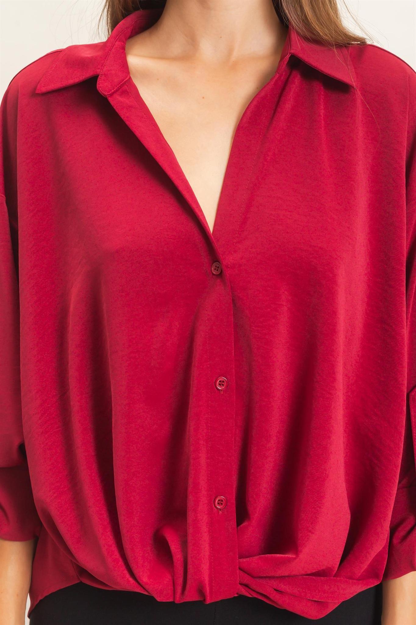 Burgundy Button-up Dolman Sleeve Top