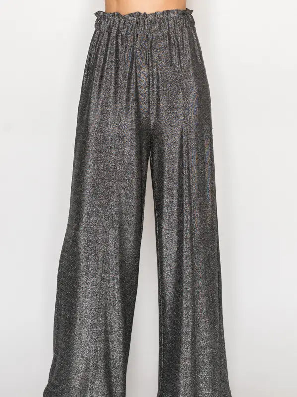 Soft Shimmery Lurex Palazzo Pants with Elastic Waist