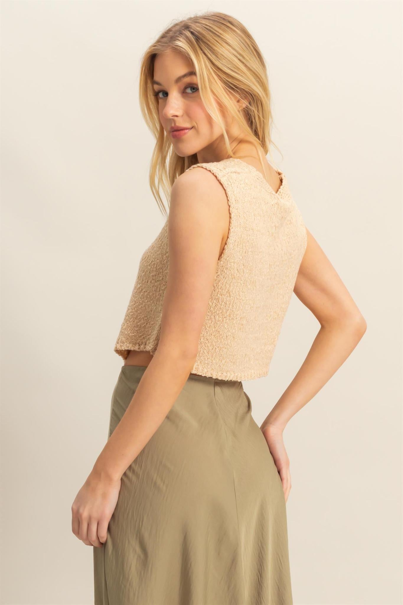 V-Neck Front Hook Closure Knit Vest