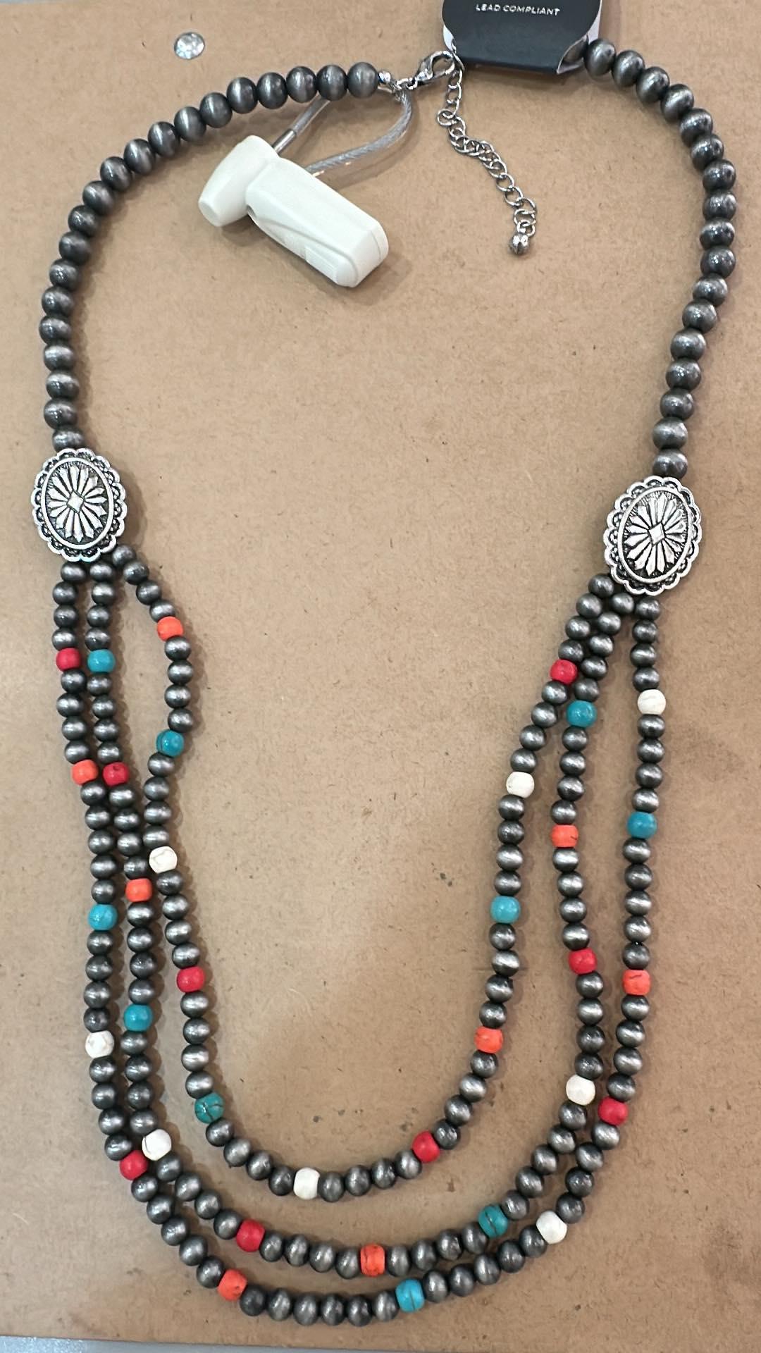 Orange Concho Beaded Necklace
