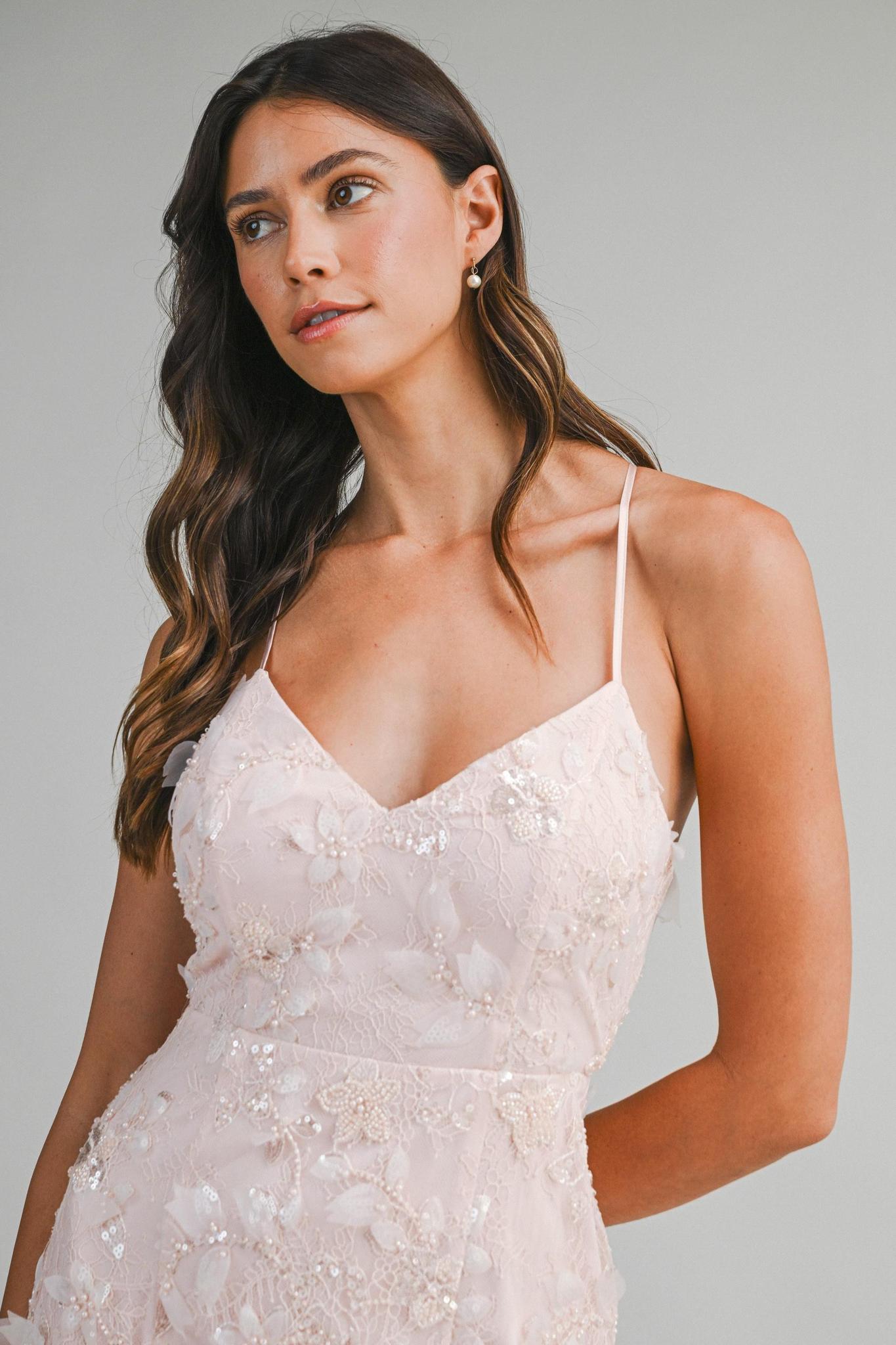 Embellished Lace Floral Applique Maxi Dress