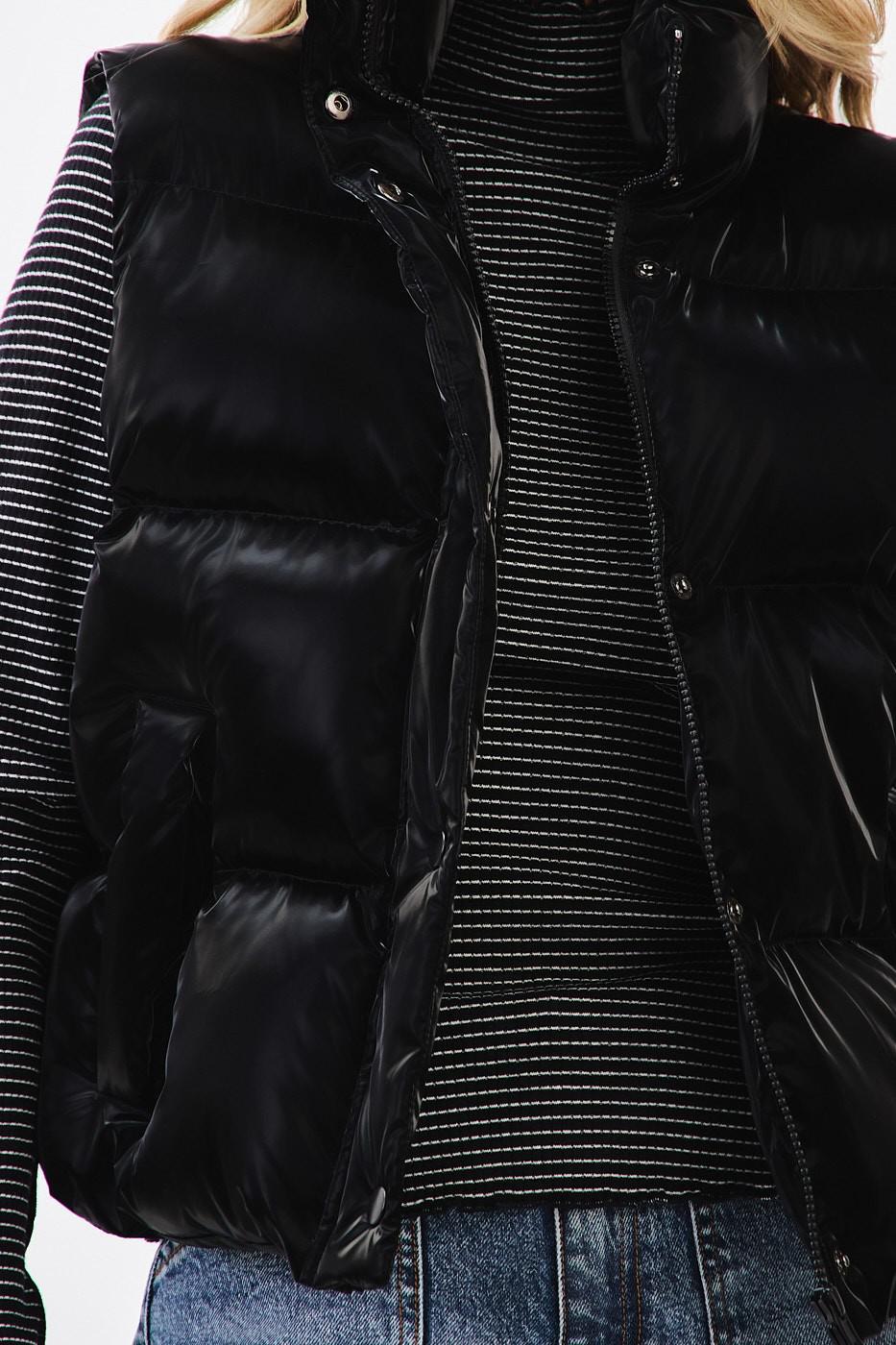 Black Metallic Shine Padded Puffer Vest