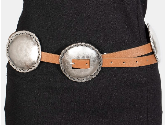 Lg Western Concho Discs Leather Belt