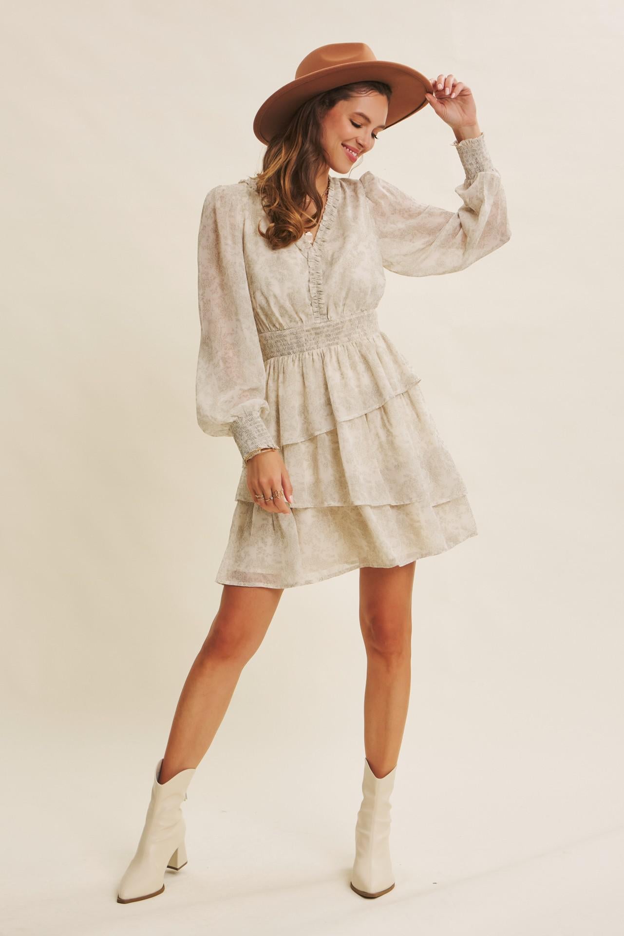 Floral Asymmetrical Tiered Ruffle Mini Dress