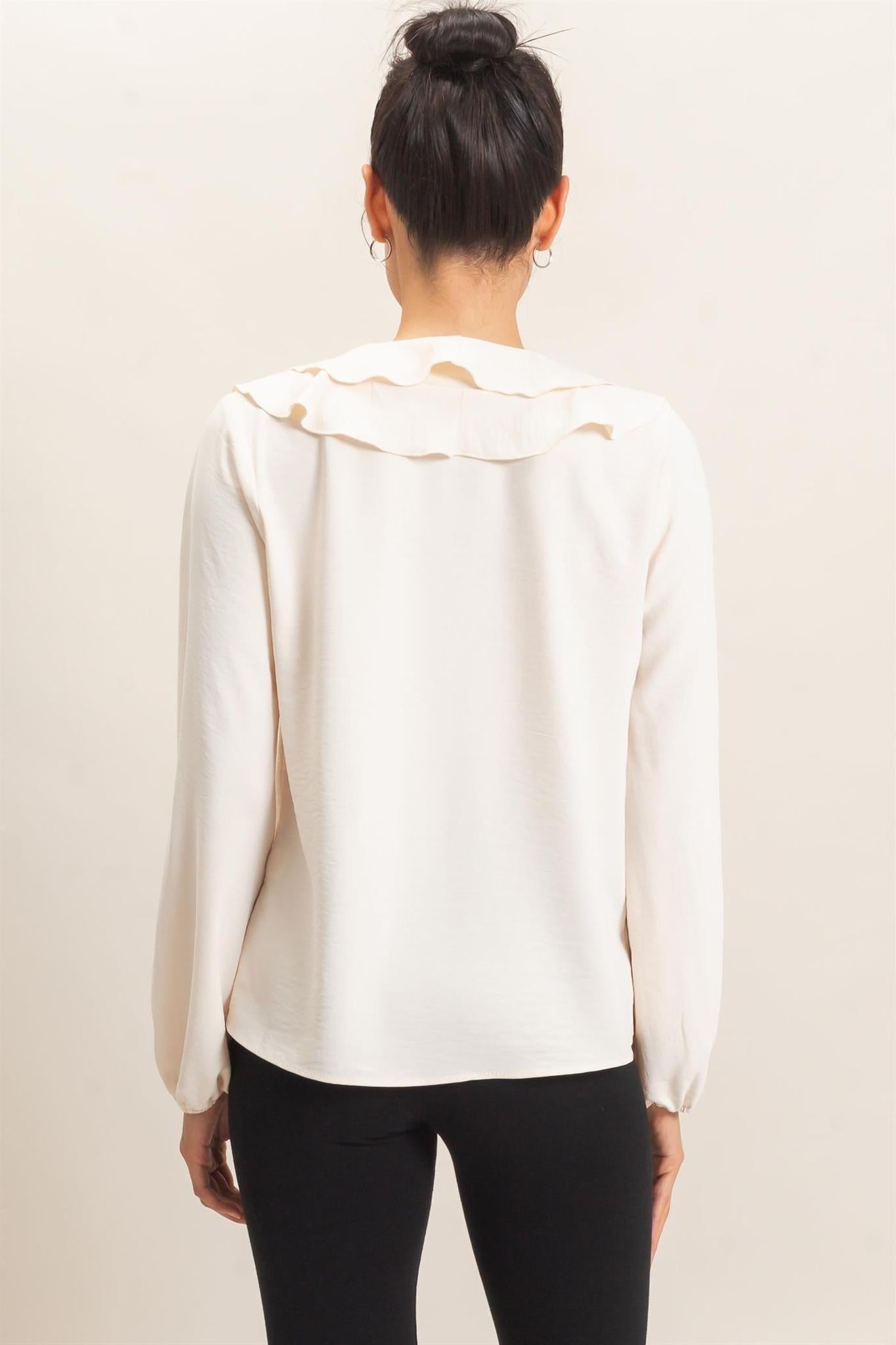 Alpaca Ruffled V-neck Button-up Blouse