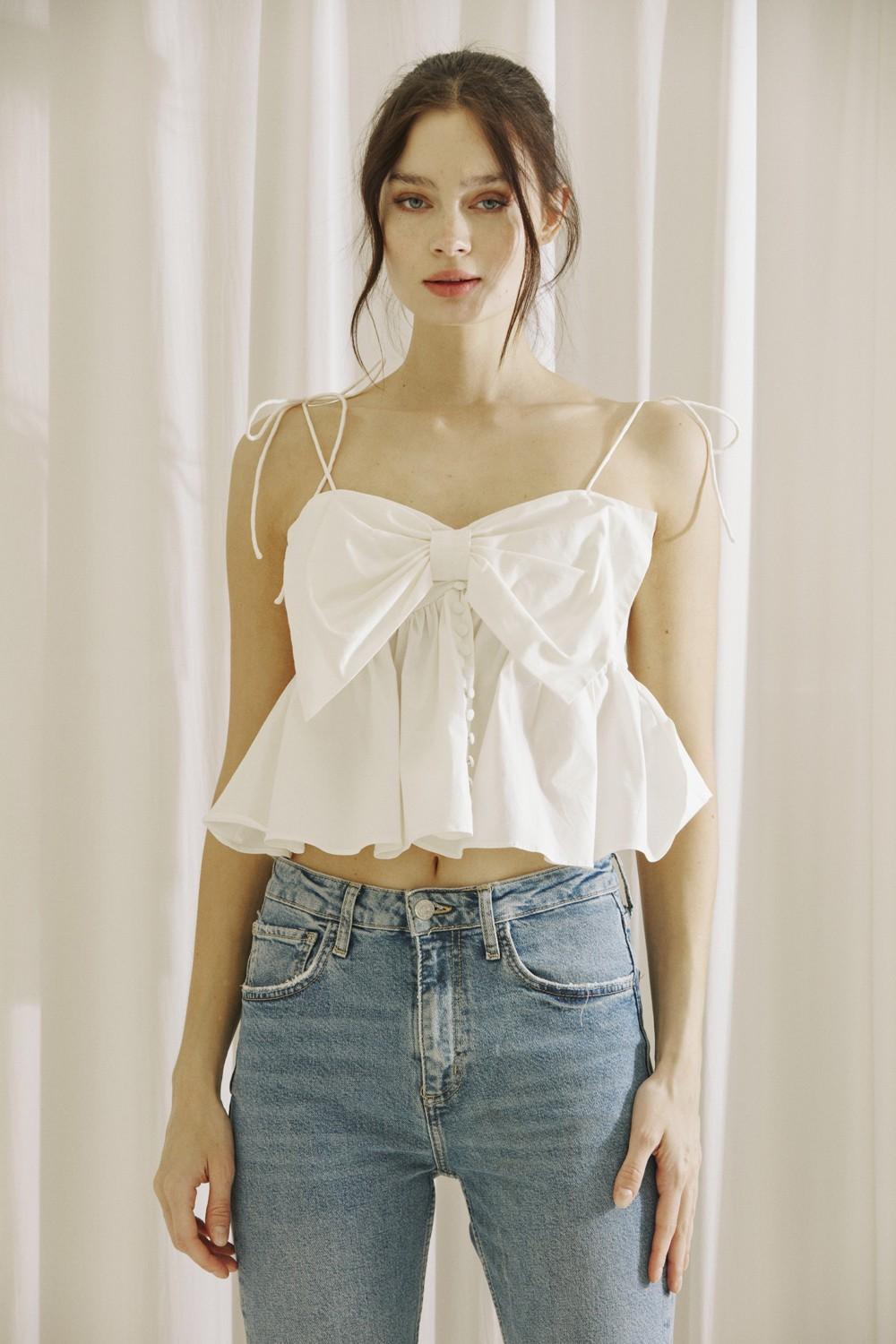 Monochromatic Bow Baby Doll Top