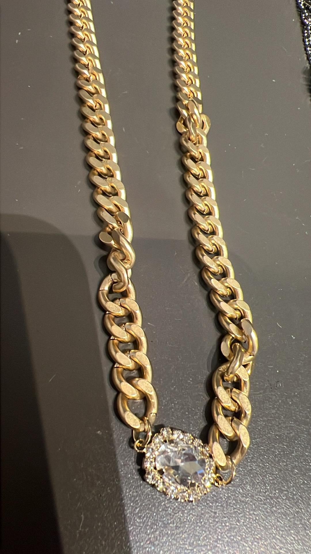 Gold Chain Rhinestone Cluster Necklace