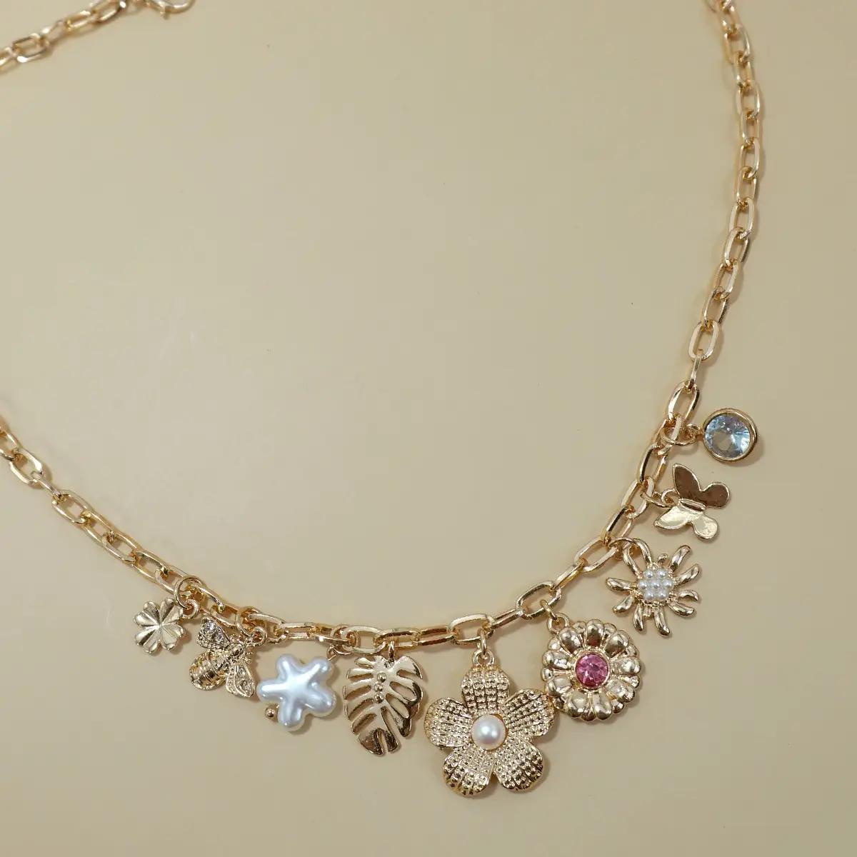 Charm Necklace-Flower Leaf Bee Butterfly