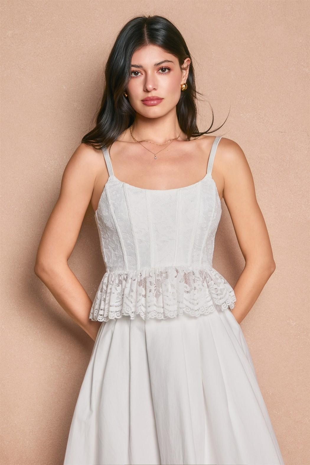 Off-White Lace Corset Peplum Top