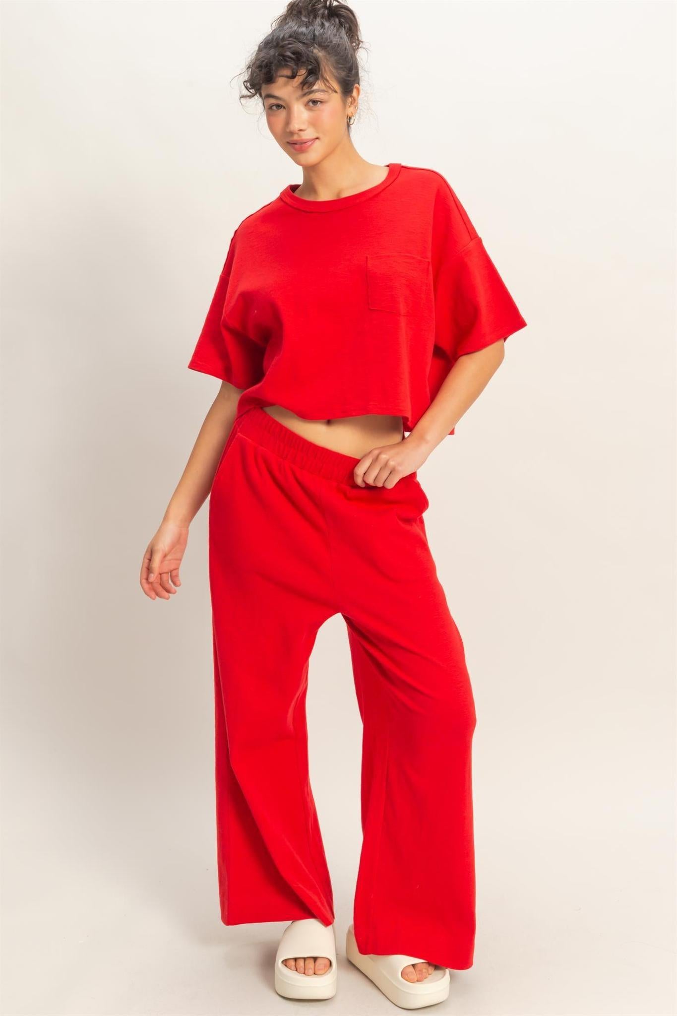 Boxy Crew Neck Top With Pocket