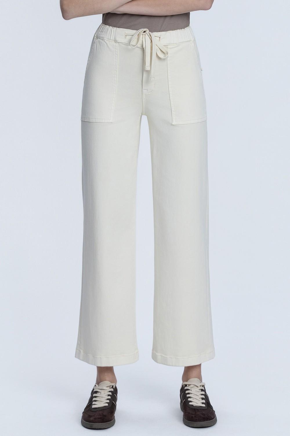 High Rise Ecru Color Drawstring Baggy Wide Jeans