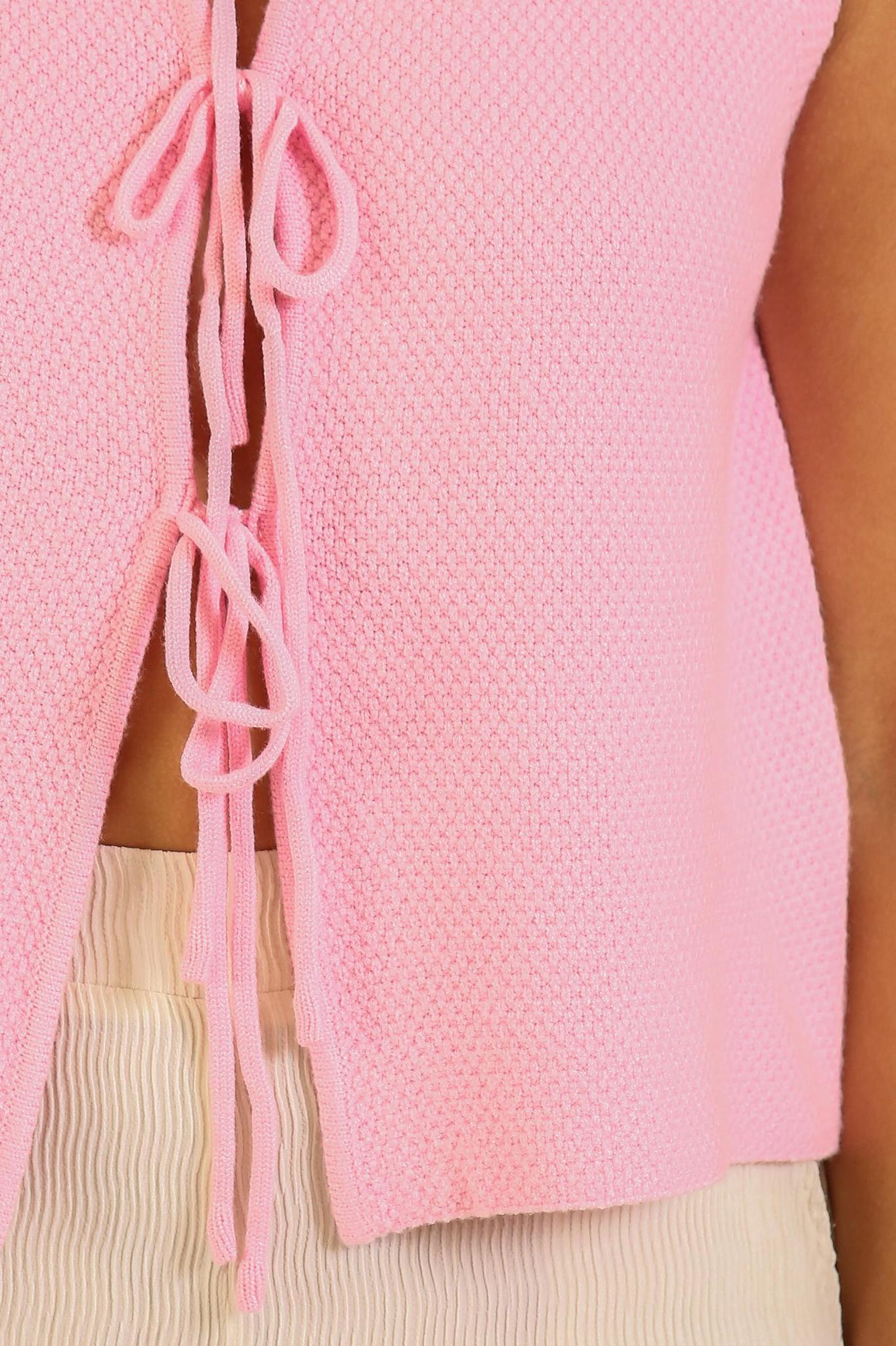 Festive Tie-front Sweater Vest - Pink