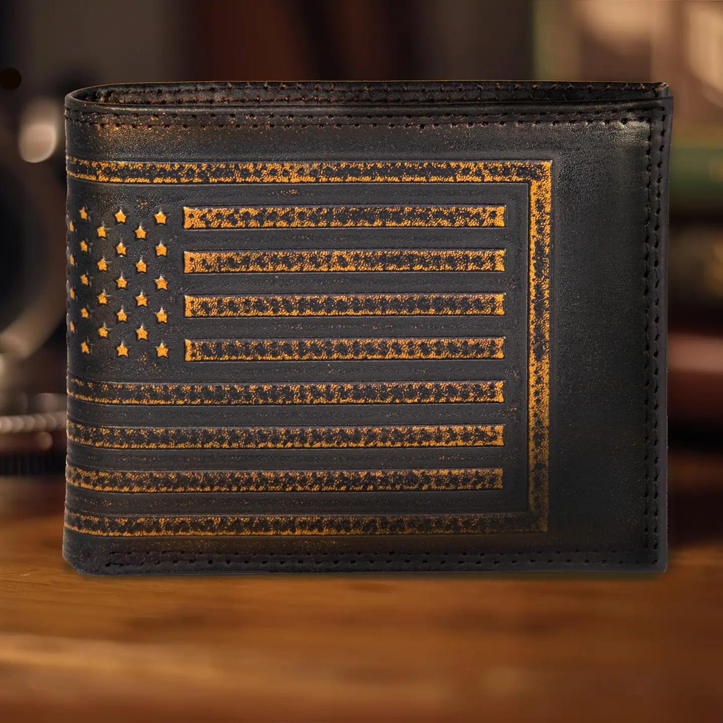American Flag Burnished Leather Bifold Wallet