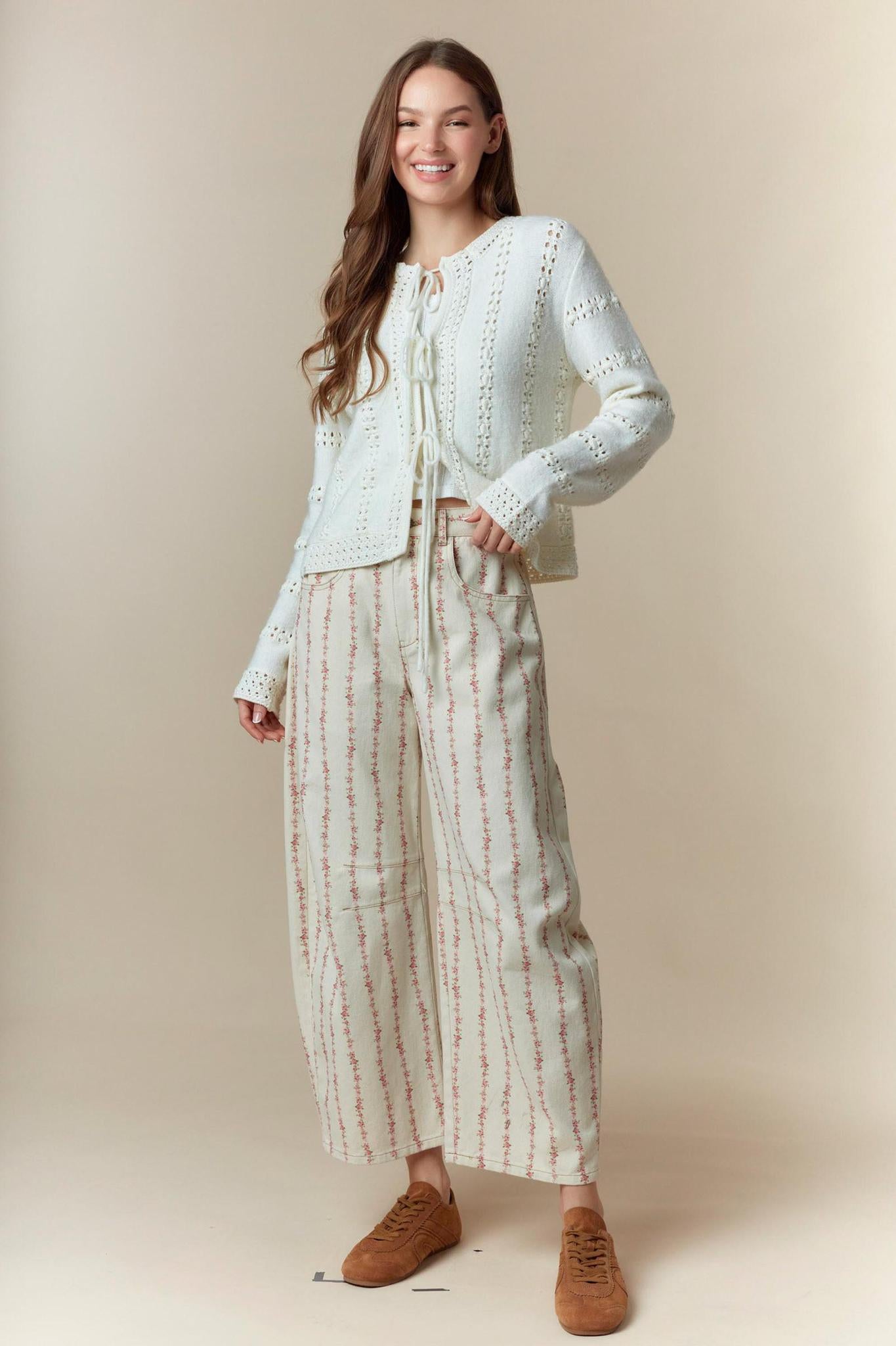 3 Bow Tie Strap Sweater Cardigan - Ivory