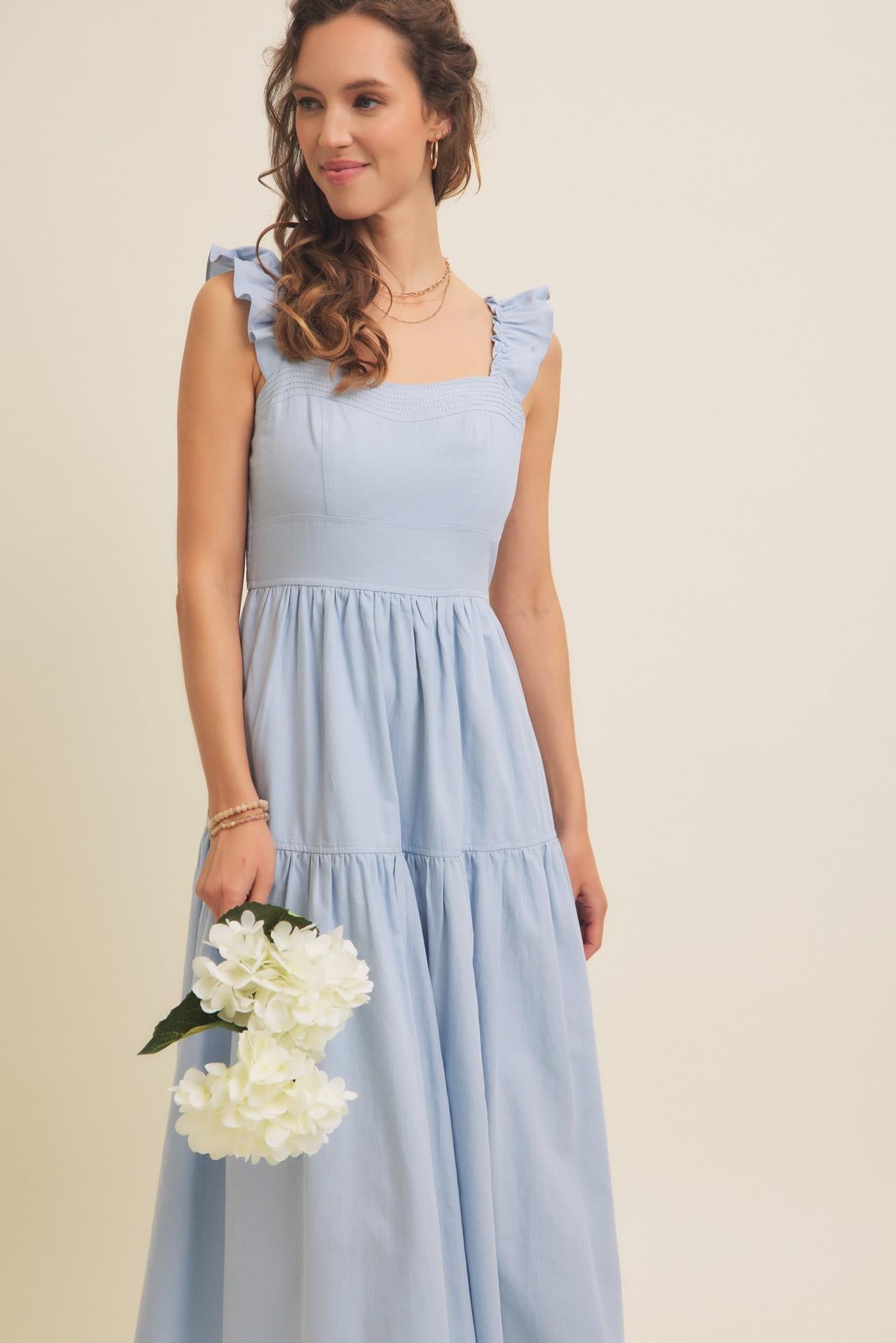 Cloud Gazing Airy Smocked Back Tiered Midi Dress