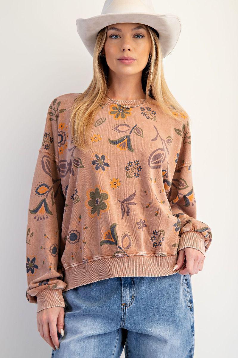 Mocha Mousse Floral Print Pullover