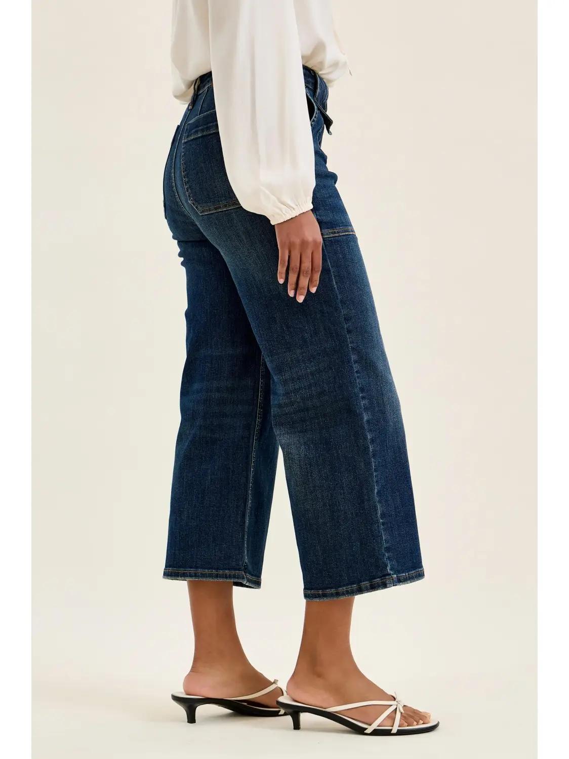 Judy Blue HW Wide Crop Utility & Patch Pocket Jeans