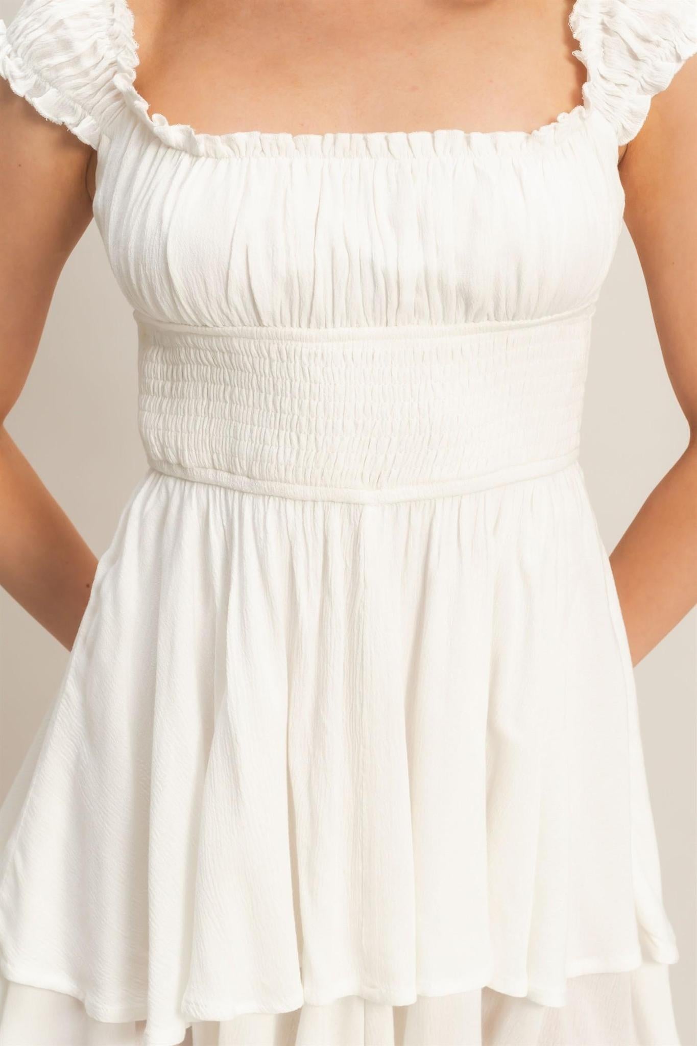 Cream Smocked Square Neck Romper