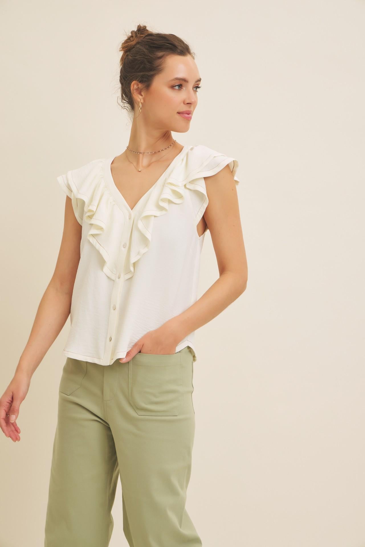 Cream Button-down Ruffle Blouse Copy
