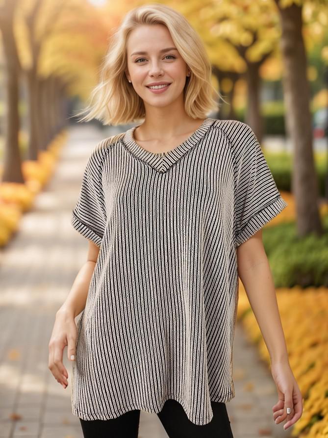 Black Two-Tone Solid Urban Rib Top