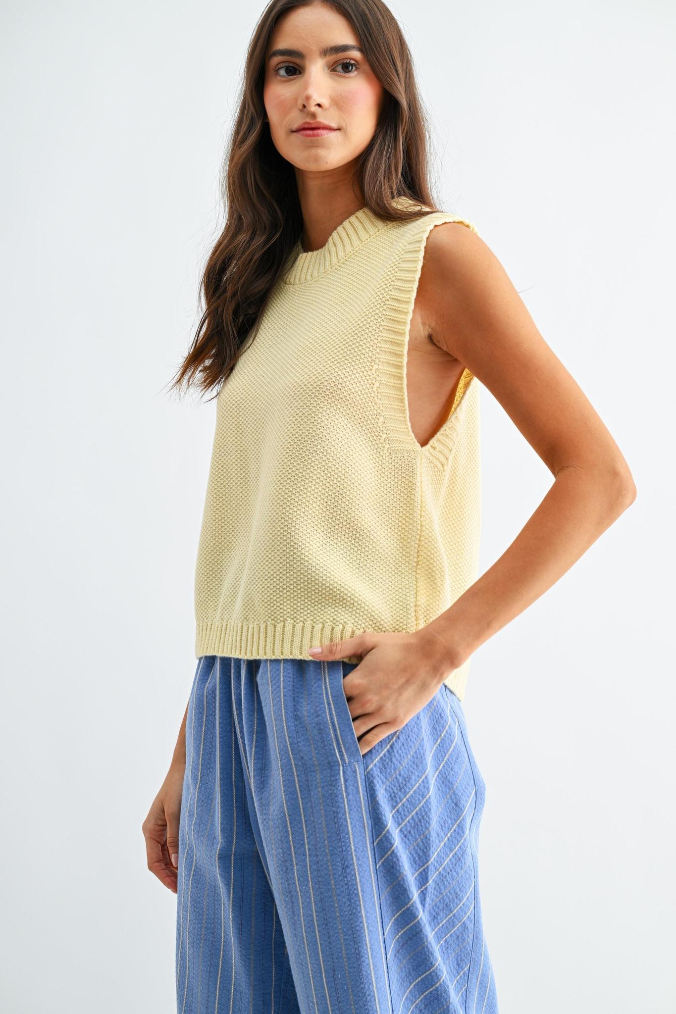 Butter Yellow Knitted Sleeveless Sweater Vest