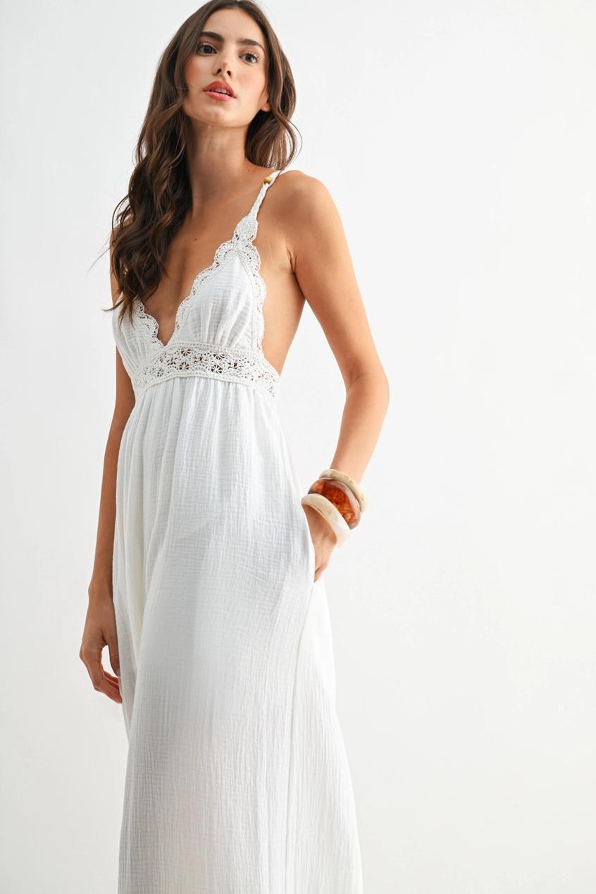 Wide Leg Jumpsuit with Crochet Lace