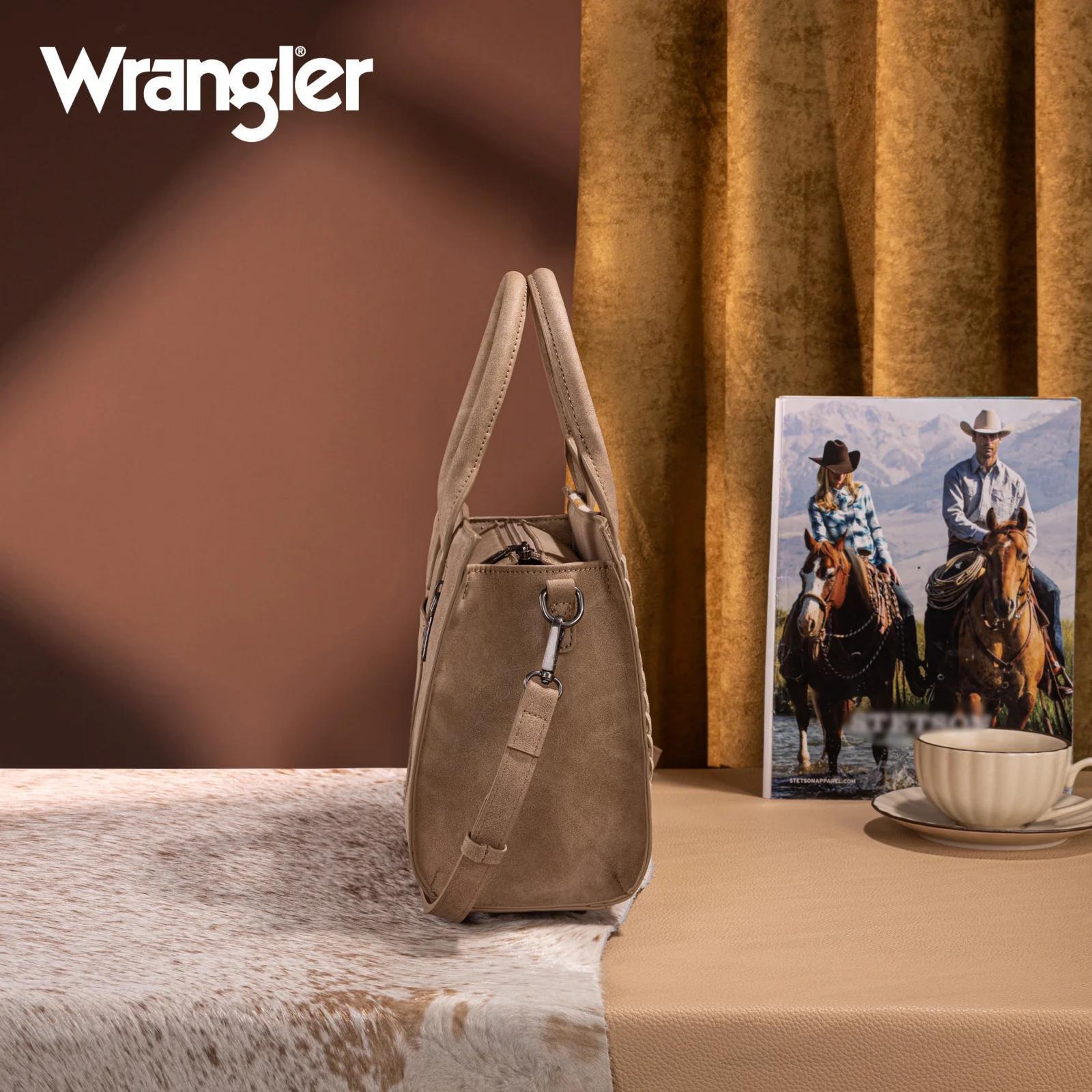 Wrangler Tooled Aztec Pattern Print Concealed Carry Tote/Crossbody -Tan