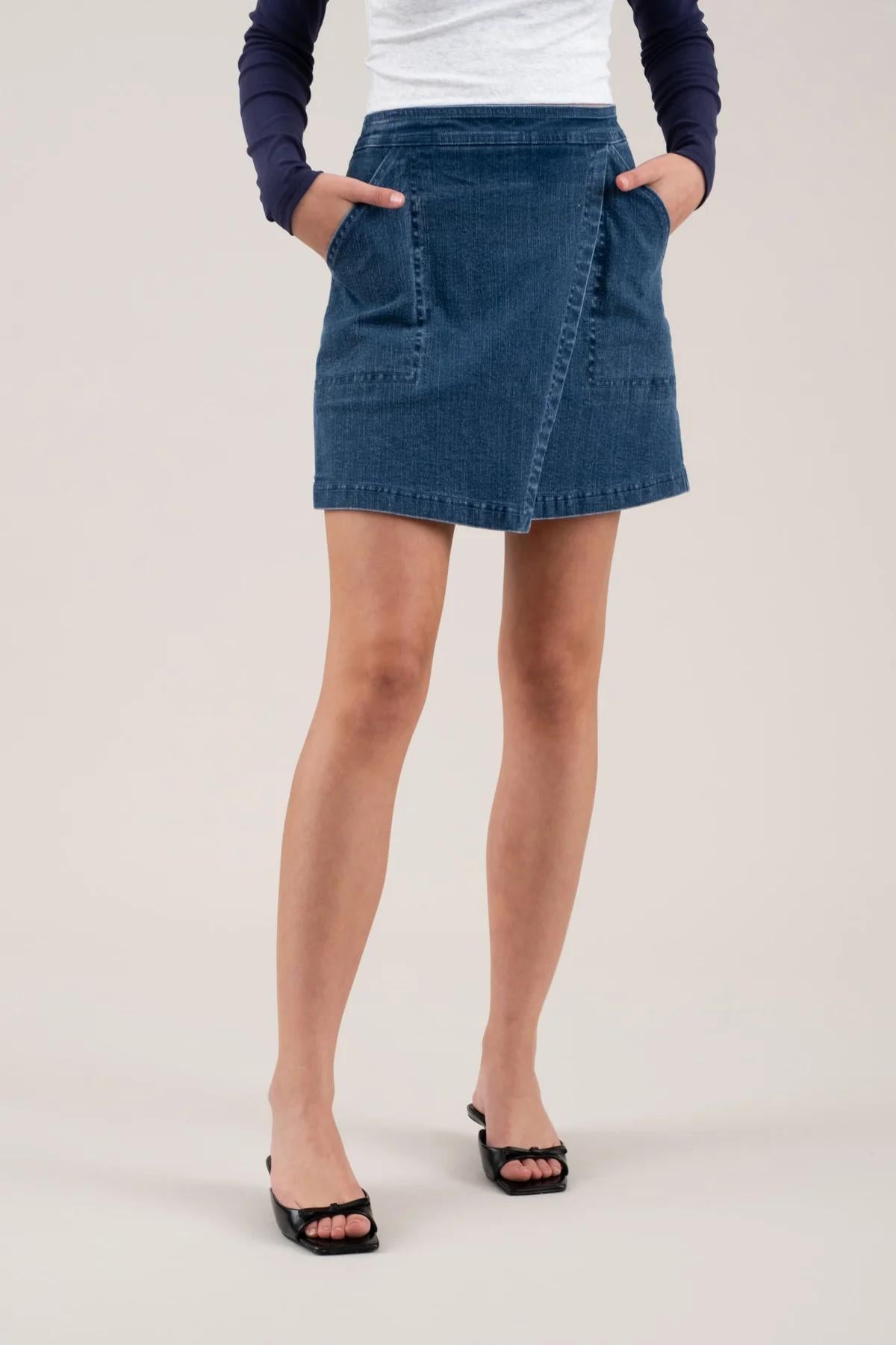 HIGH WAIST WRAP DENIM MINI SKIRT