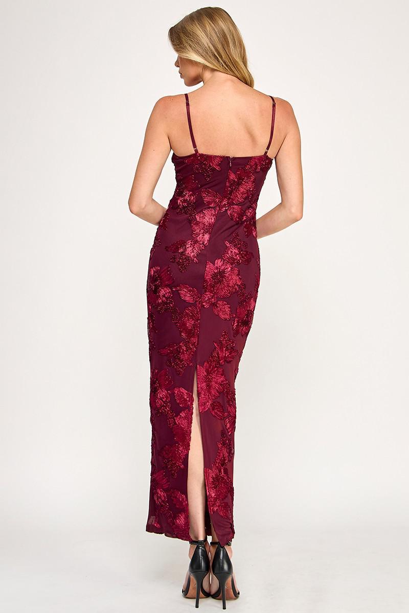 Sleeveless Mesh Floral Embroidered Maxi Dress