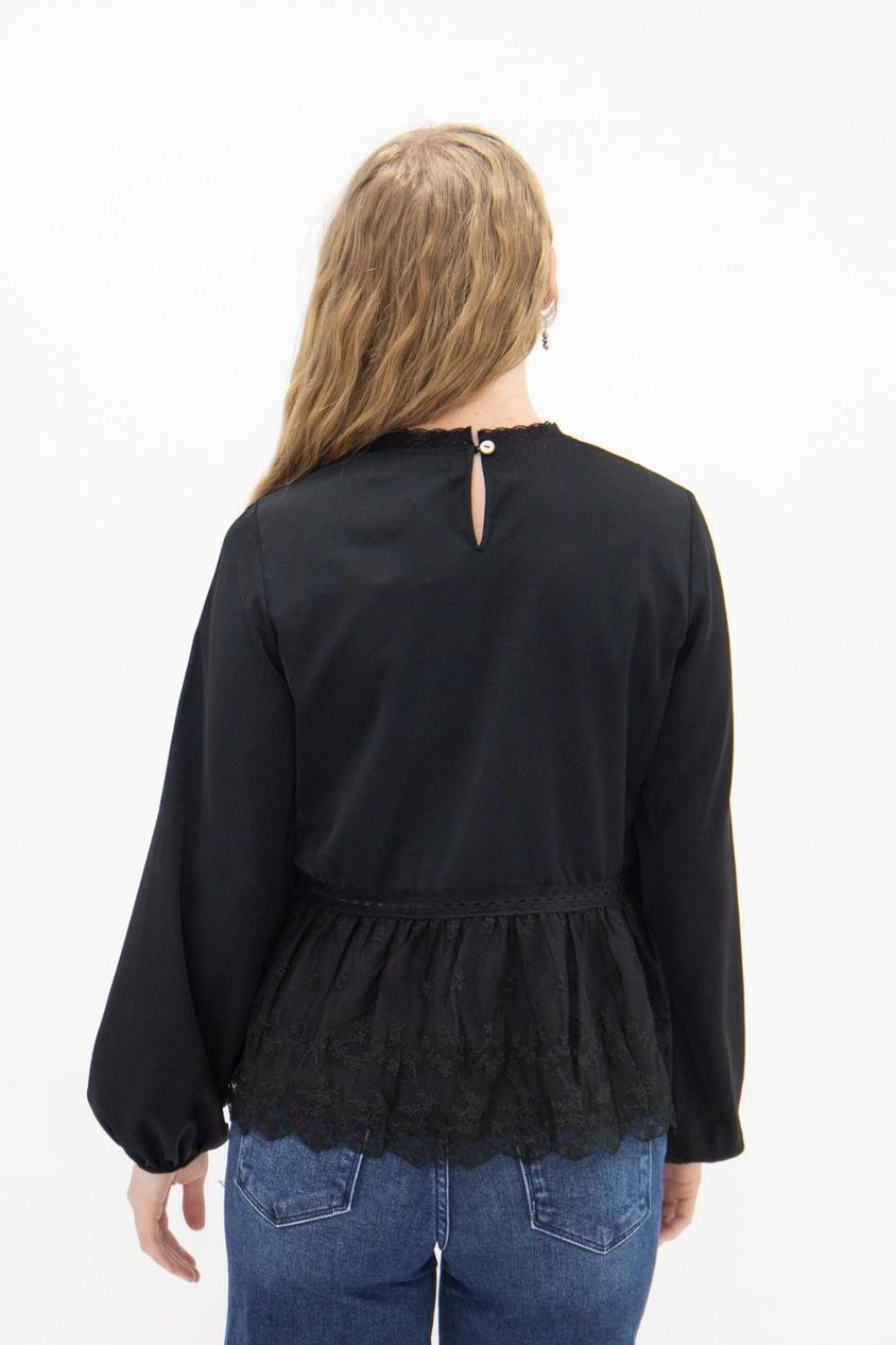 Black High Neck Blouse with Lace Peplum