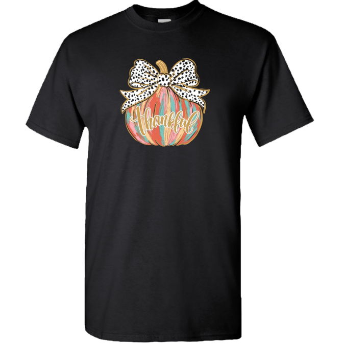 SC Soft Thankful Painted Pumpkin Front Print - Black