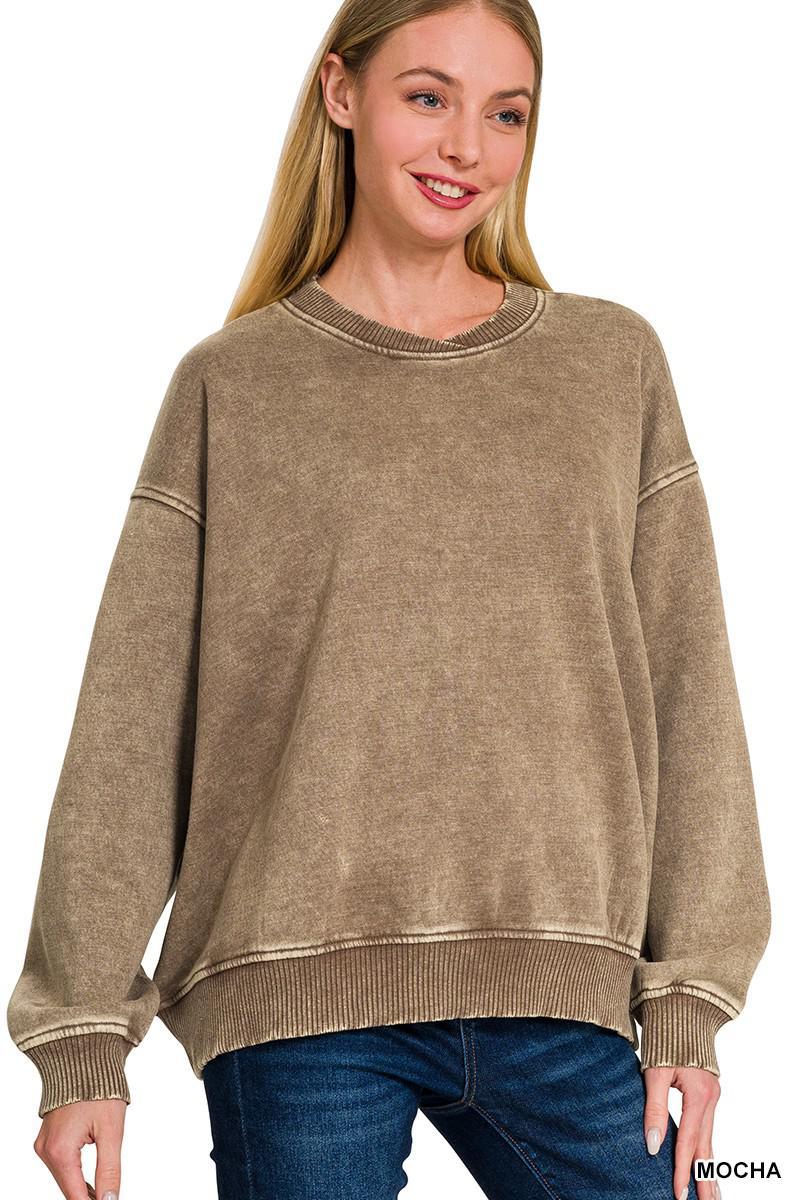 Acid Wash Oversized Fleece Pullover