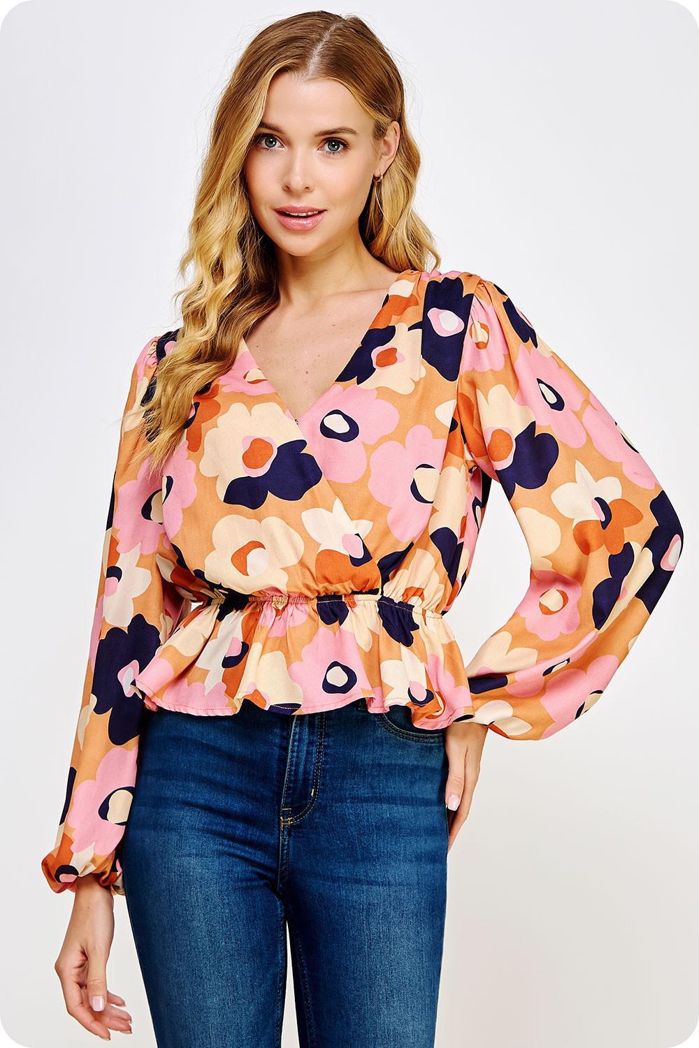 Orange Floral Peplum Top