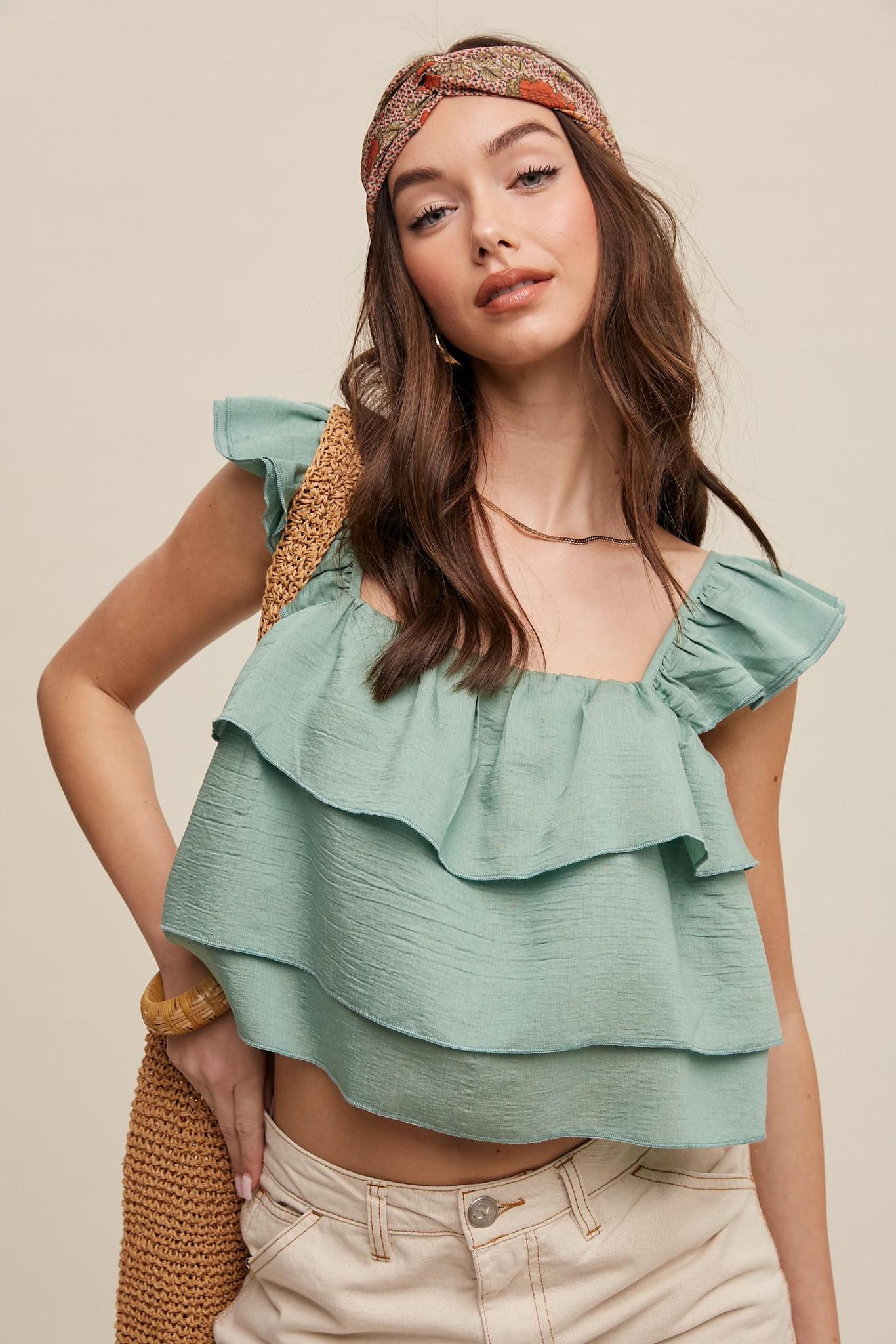 Boho Ruffled Tiered Crop Top