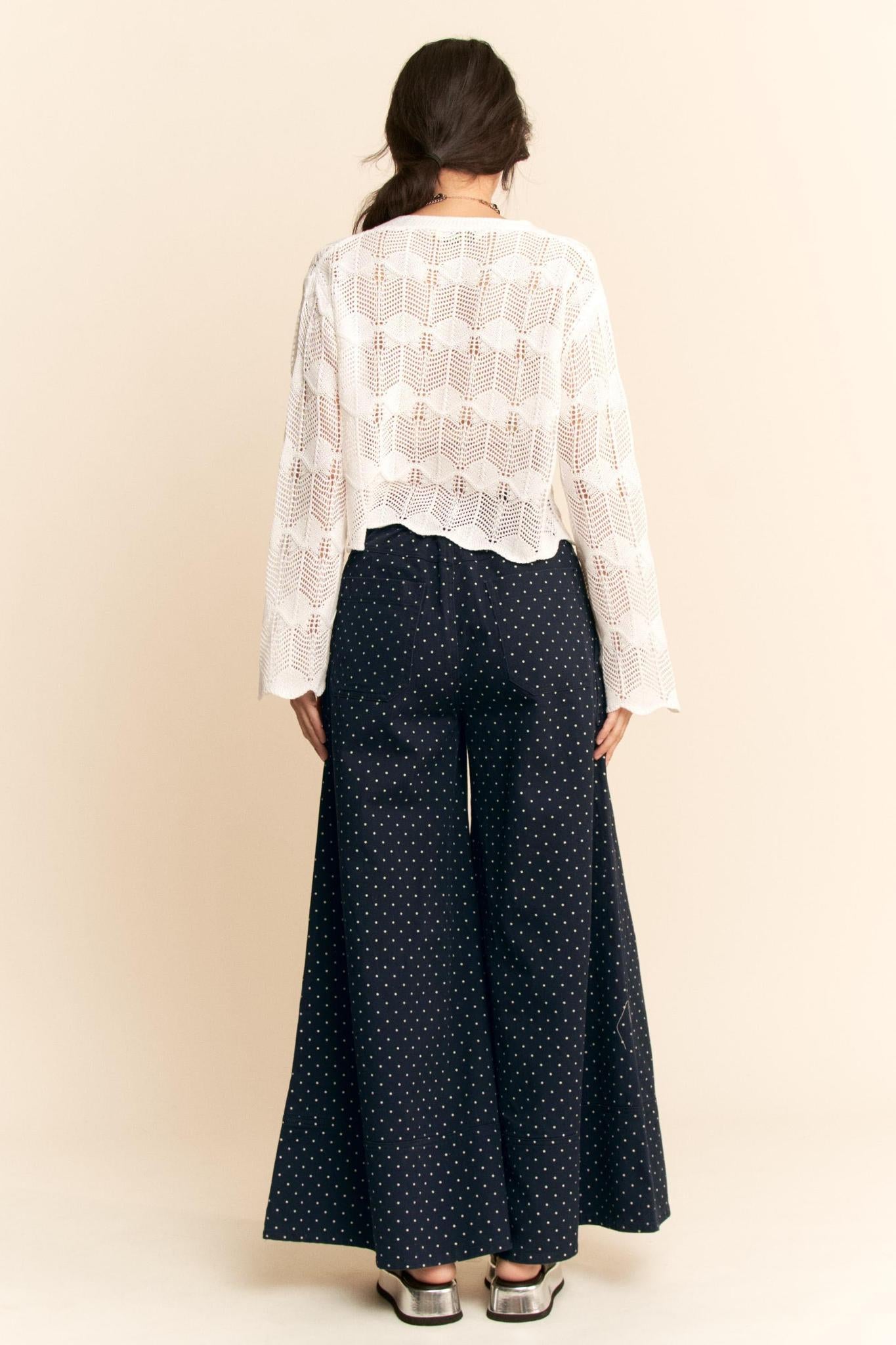 Washed Ruffle Lace Bottom Pants