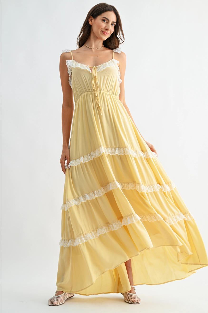 Sunshine Lace-Trimmed Maxi Tiered Dress