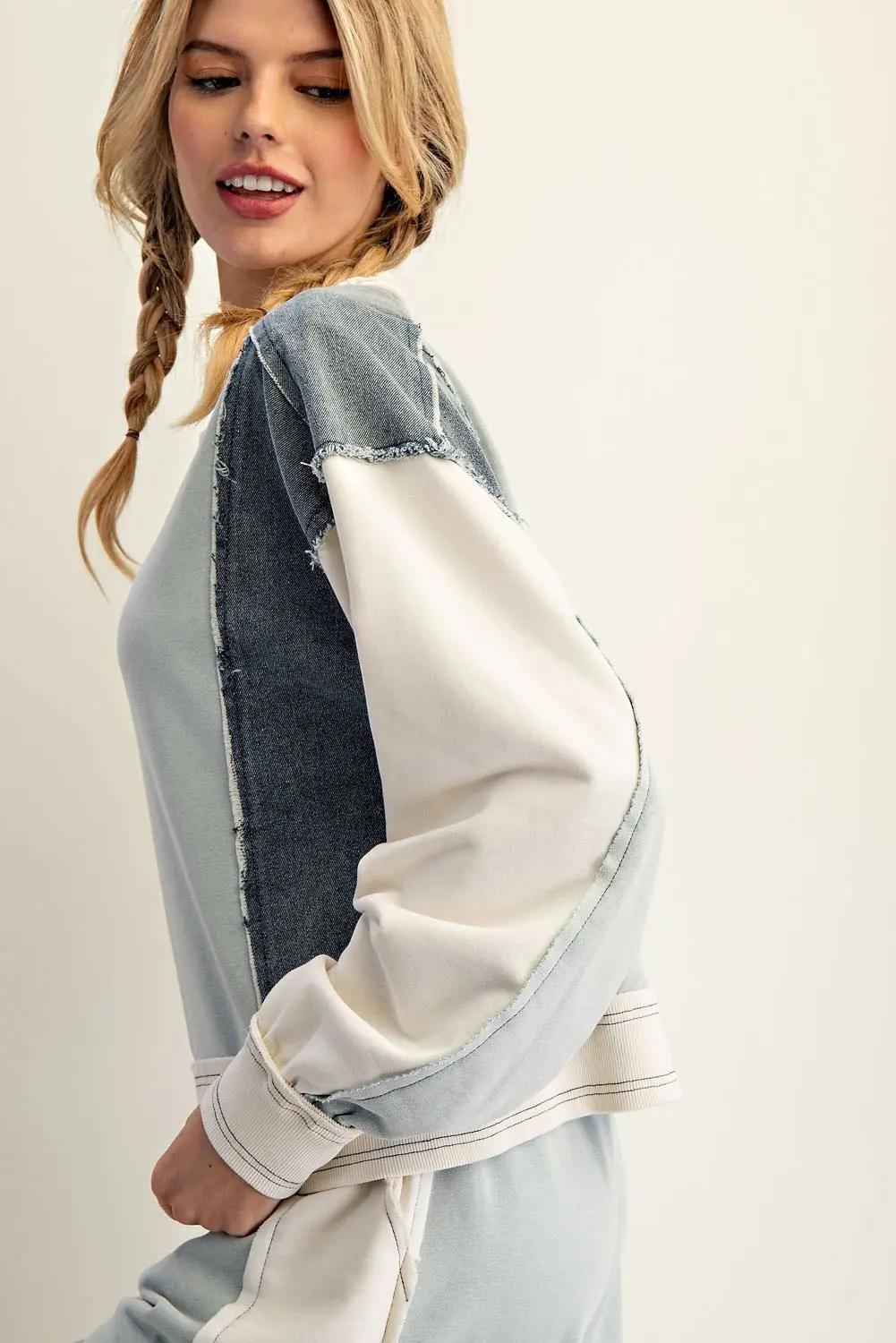 Frayed Sage Block Long Sleeve Pullover