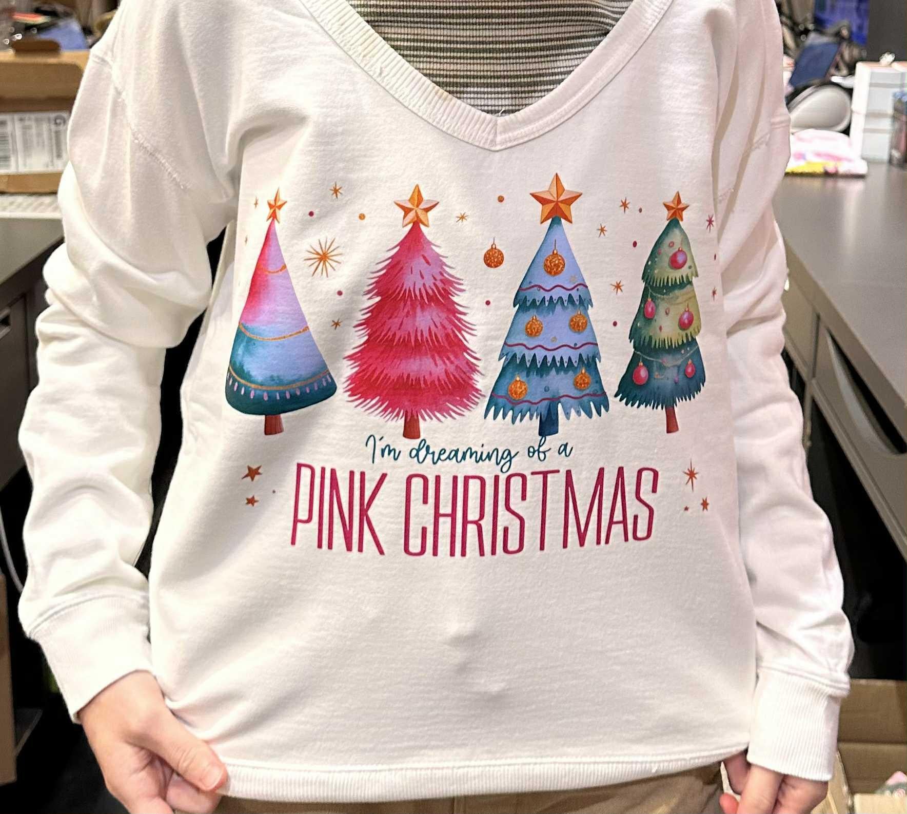 Pink Christmas V-Neck Sweater