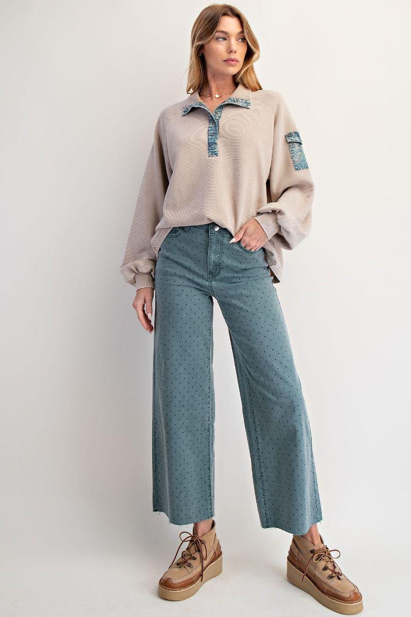 Blue Khaki Washed Rib Pullover