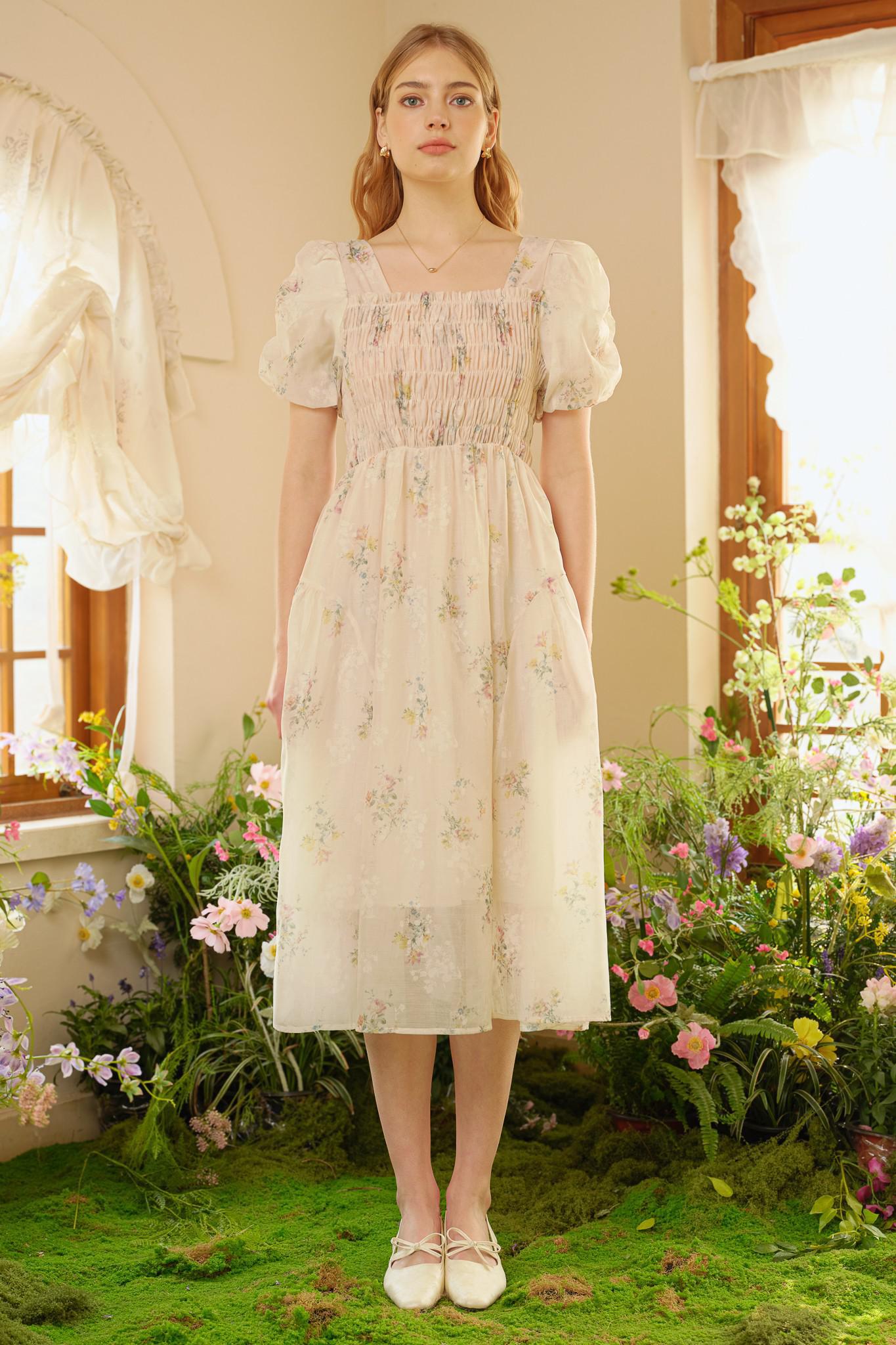 Sheer Bliss Smocked Floral Dress