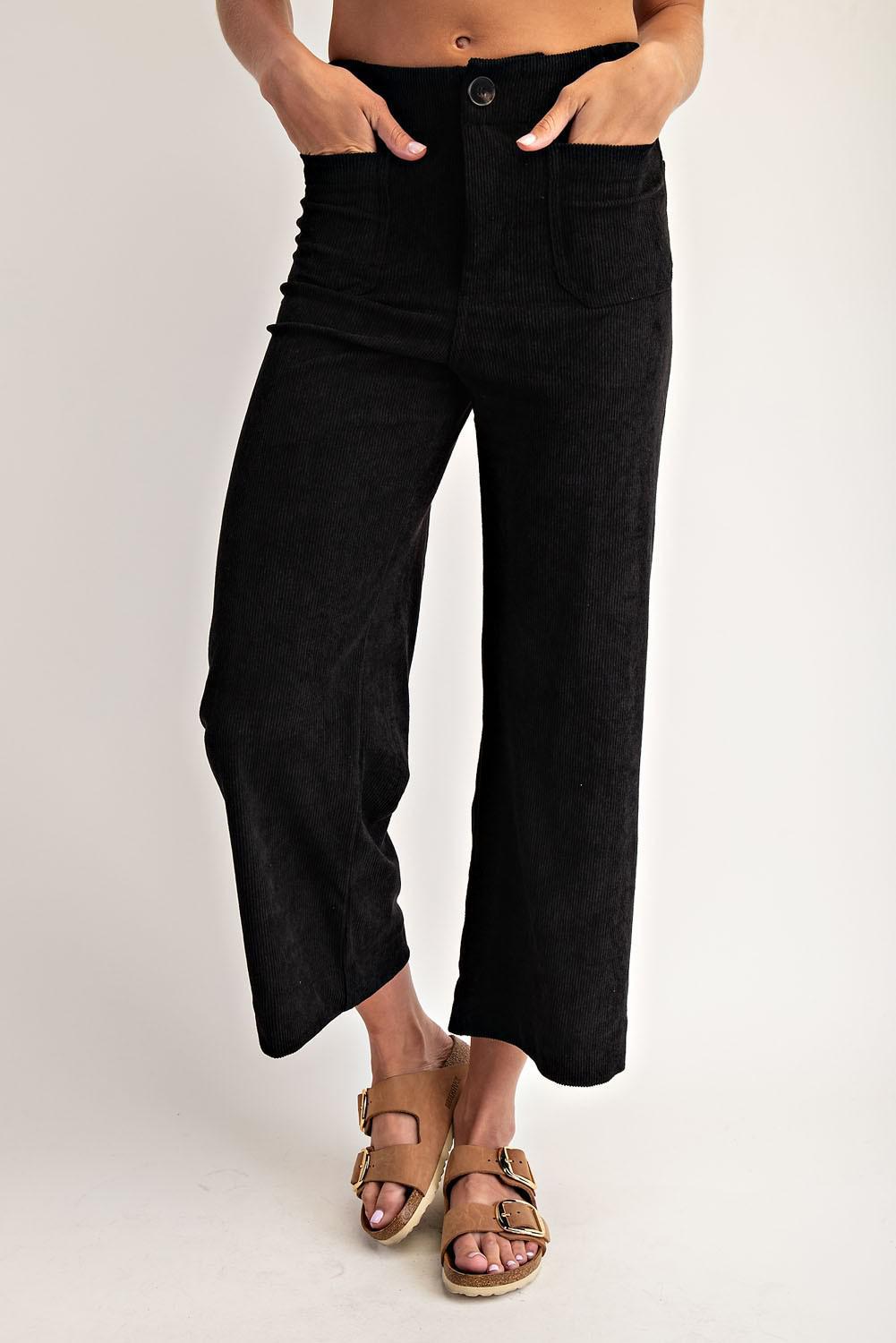 Black Corduroy Patch Pocket Pants