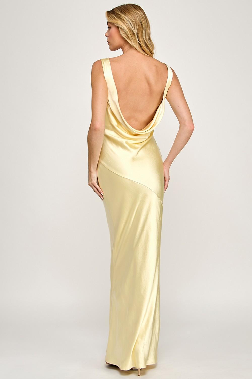 BUTTER COWL NECK SATIN MAXI DRESS