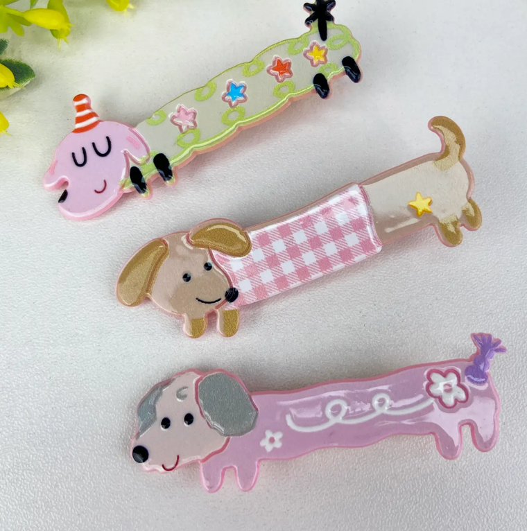 Cute Cartoon Colorful Dachshund Hair Clip