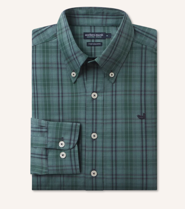 Highlands Lattice Performance Dress Shirt - Dark Green & Sage Plaid