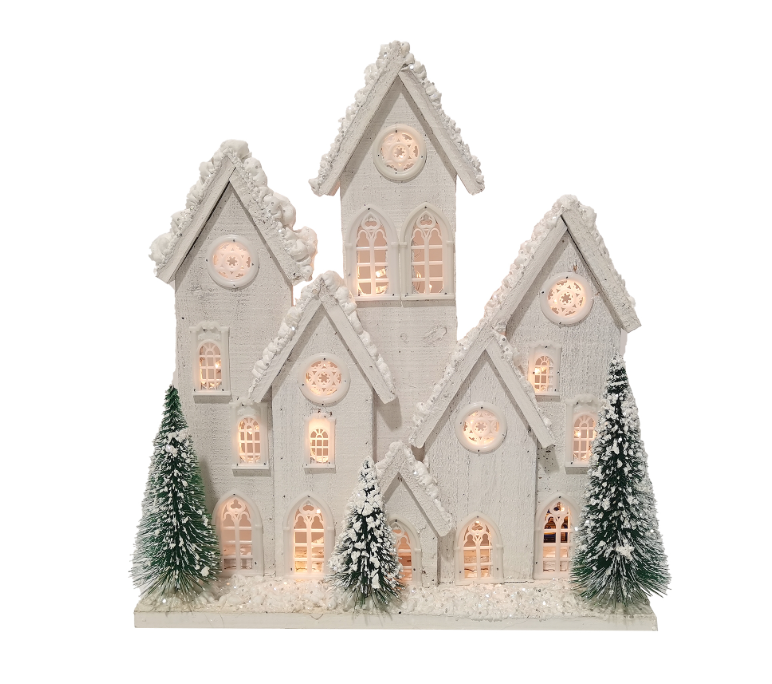 Lighted Snowy Wooden Town