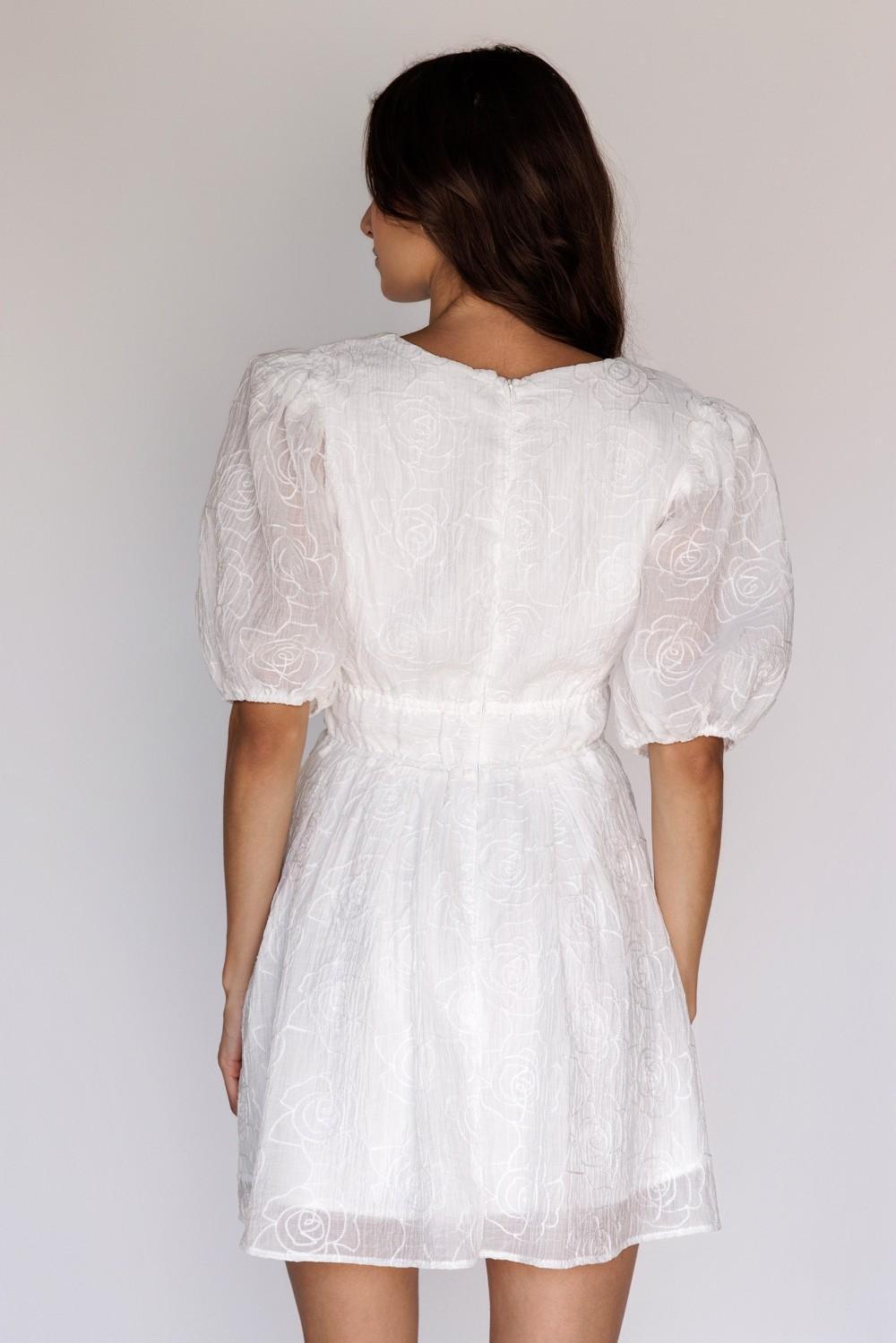 White Textured Rose Mini Dress